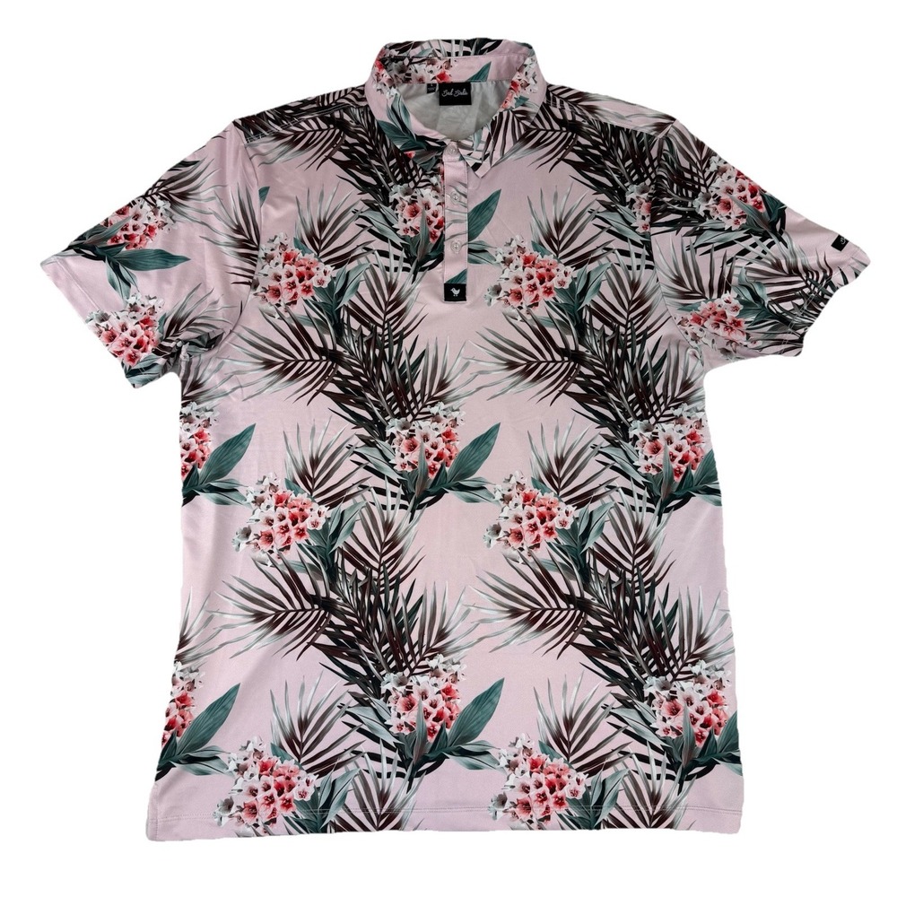 Bad Birdie Polo‎ Shirt Men's Large Floral Golf Active Stretch Performance Pink